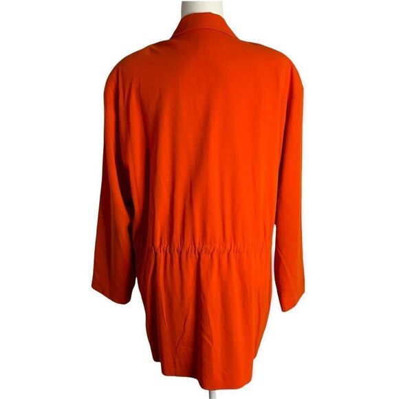 Vintage 80s Anne Klein Anorak Utility Jacket 12 Orange Pocket Drawstring Waist - Picture 5 of 8
